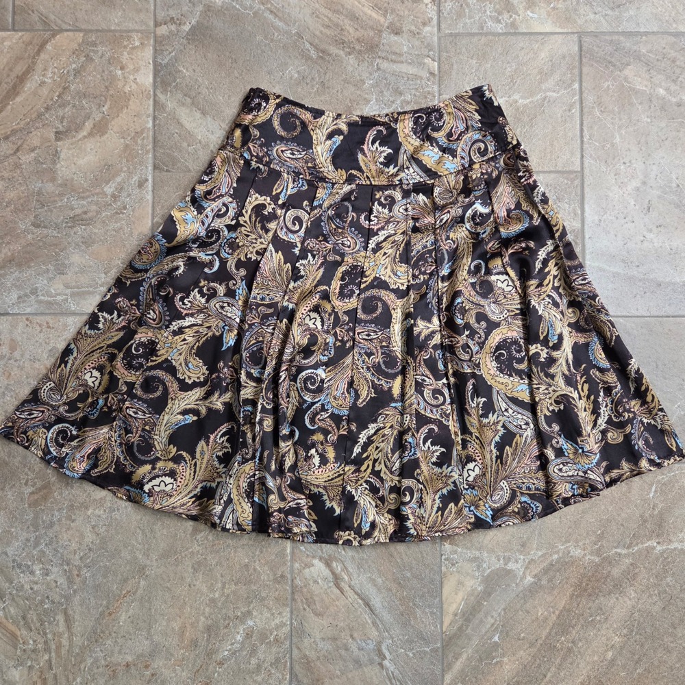 Worthington Womens Skirt Brown Paisley‎ Print Pleated Midi Size 8